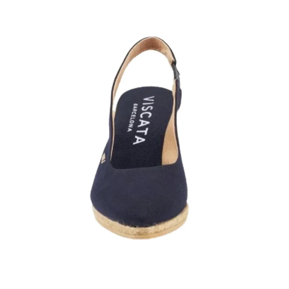Navy Espadrille Wedge Slingback Shoes - Picture 2 of 9